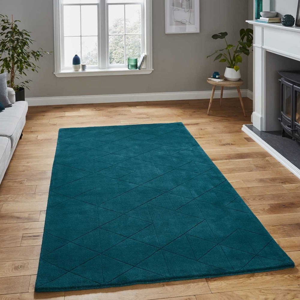 Kasbah KB2025 Geometric Wool Rugs in Jewel Green